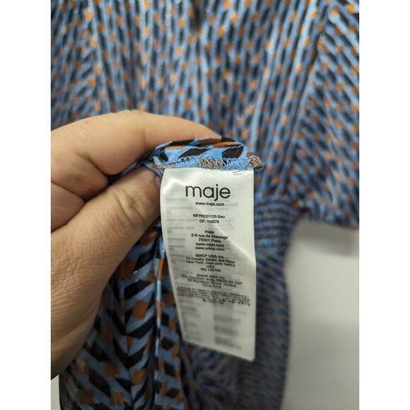 MAJE Richelane Metallic Jacquard Maxi Dress Blue Asymmetrical Size 40 Large - Picture 14 of 15